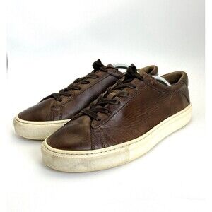KOIO Capri Low Top Sneakers Mens Sz 10 Cognac Brown Leather Handmade Italy READ!